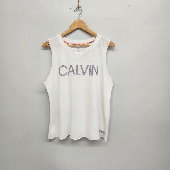 Calvin Klein Performance Logo Rib Trim Tank Bright White Large XXL - Picture 2 of 11
